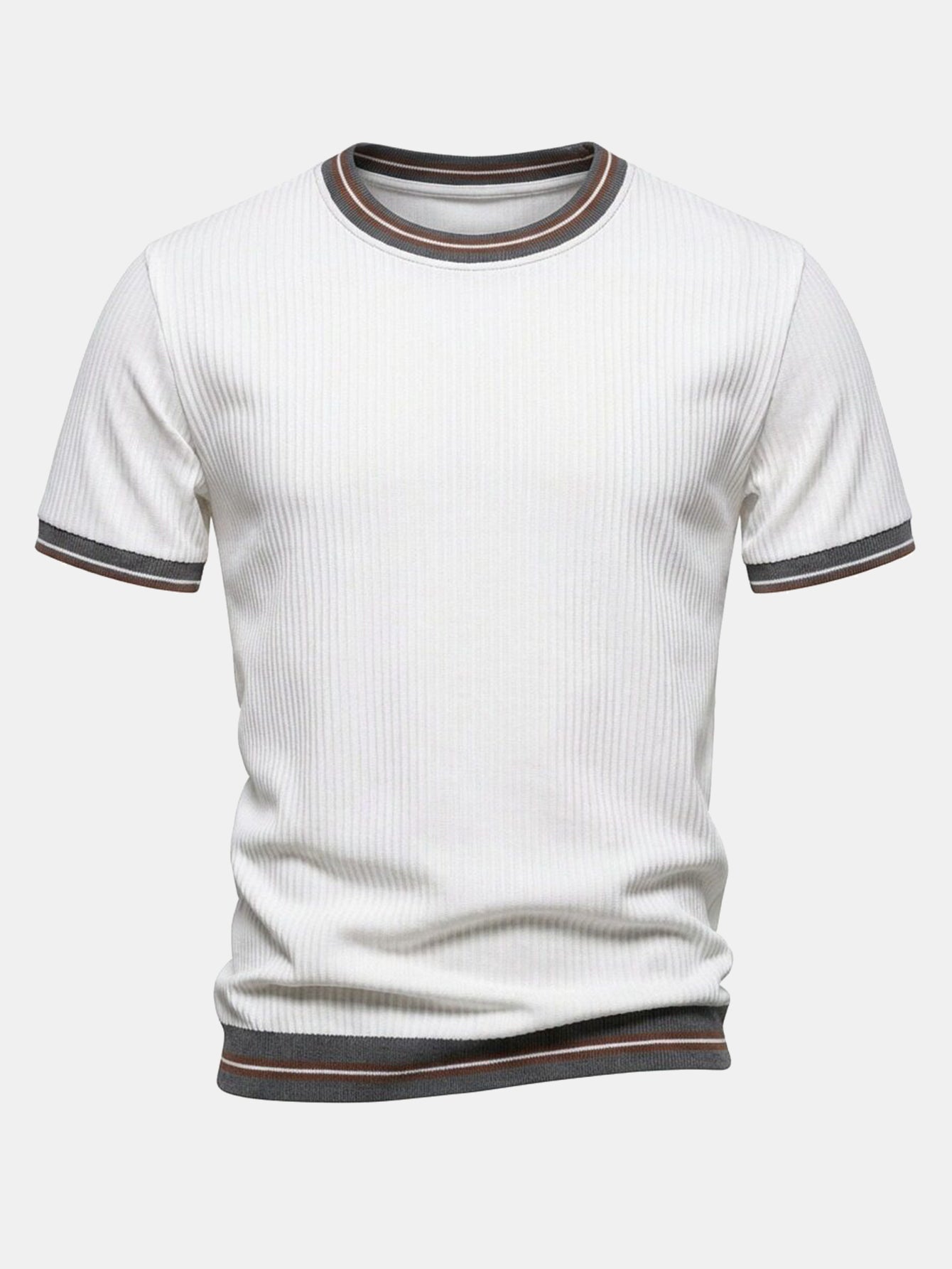 Textured Contrast Crew Neck Knit T-Shirt